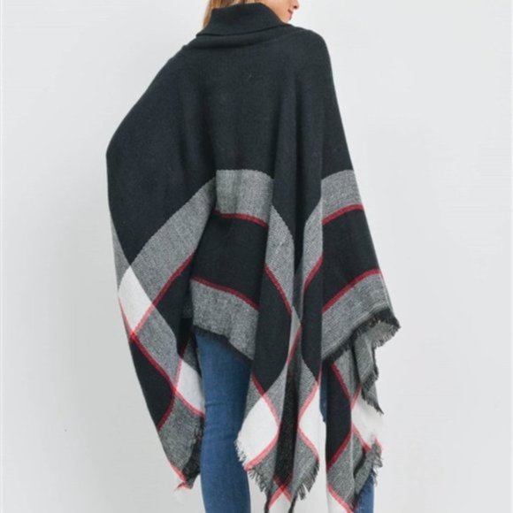 CHIC Plaid Print Knit Turtleneck Poncho Top - Picture 5 of 7
